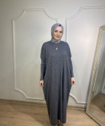 ÖRGÜ DESEN TRİKO ELBİSE Antrasit