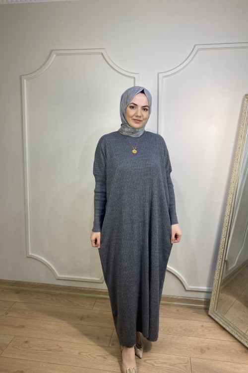 ÖRGÜ DESEN TRİKO ELBİSE Antrasit