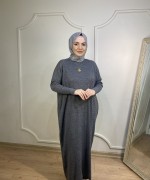 ÖRGÜ DESEN TRİKO ELBİSE Antrasit