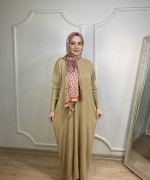 ÖRGÜ DESEN TRİKO ELBİSE Camel