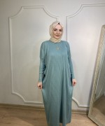 ÖRGÜ DESEN TRİKO ELBİSE Mint Yeşili