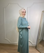 ÖRGÜ DESEN TRİKO ELBİSE Mint Yeşili