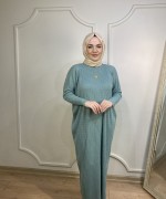 ÖRGÜ DESEN TRİKO ELBİSE Mint Yeşili