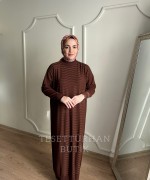 SAHRA MERSERİZE ELBİSE Kahverengi