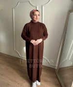 SAHRA MERSERİZE ELBİSE Kahverengi