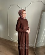 SAHRA MERSERİZE ELBİSE Kahverengi