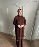 SAHRA MERSERİZE ELBİSE Kahverengi