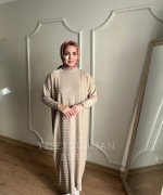 SAHRA MERSERİZE ELBİSE Taş Rengi