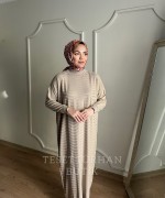 SAHRA MERSERİZE ELBİSE Taş Rengi