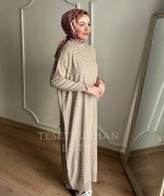 SAHRA MERSERİZE ELBİSE Taş Rengi