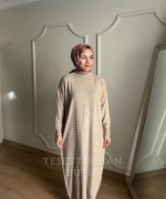 SAHRA MERSERİZE ELBİSE Taş Rengi