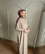 SAHRA MERSERİZE ELBİSE Taş Rengi