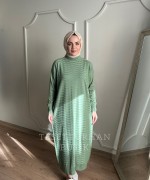 SAHRA MERSERİZE ELBİSE Fıstık Yeşili