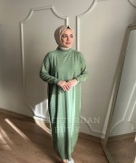 SAHRA MERSERİZE ELBİSE Fıstık Yeşili