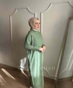 SAHRA MERSERİZE ELBİSE Fıstık Yeşili