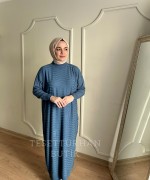 SAHRA MERSERİZE ELBİSE Mavi