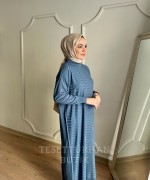 SAHRA MERSERİZE ELBİSE Mavi