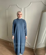 SAHRA MERSERİZE ELBİSE Mavi