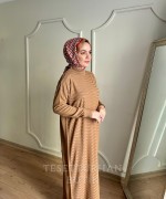 SAHRA MERSERİZE ELBİSE Camel