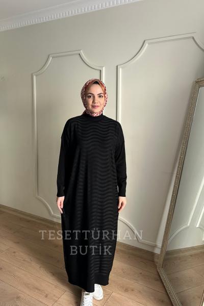 SAHRA MERSERİZE ELBİSE Siyah