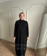 SAHRA MERSERİZE ELBİSE Siyah