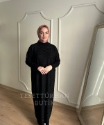 SAHRA MERSERİZE ELBİSE Siyah