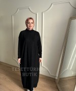 SAHRA MERSERİZE ELBİSE Siyah