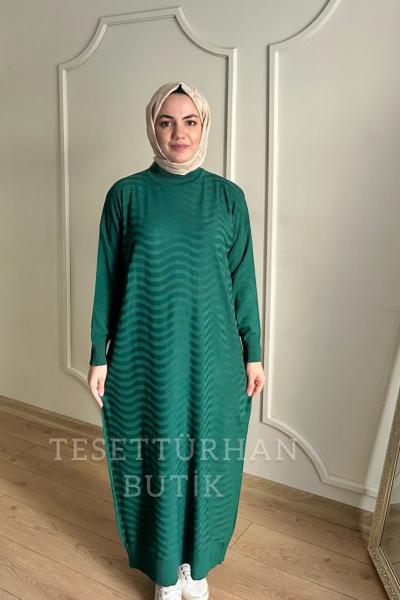 SAHRA MERSERİZE ELBİSE Zümrüt