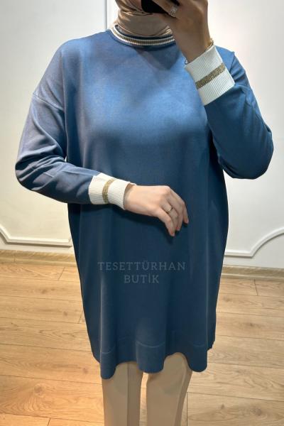 SİMLİ MERSERİZE TUNİK Mavi