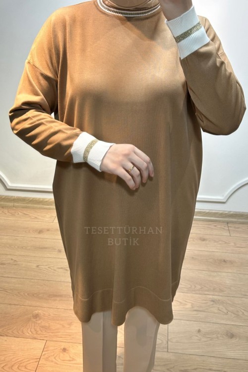 SİMLİ MERSERİZE TUNİK Camel